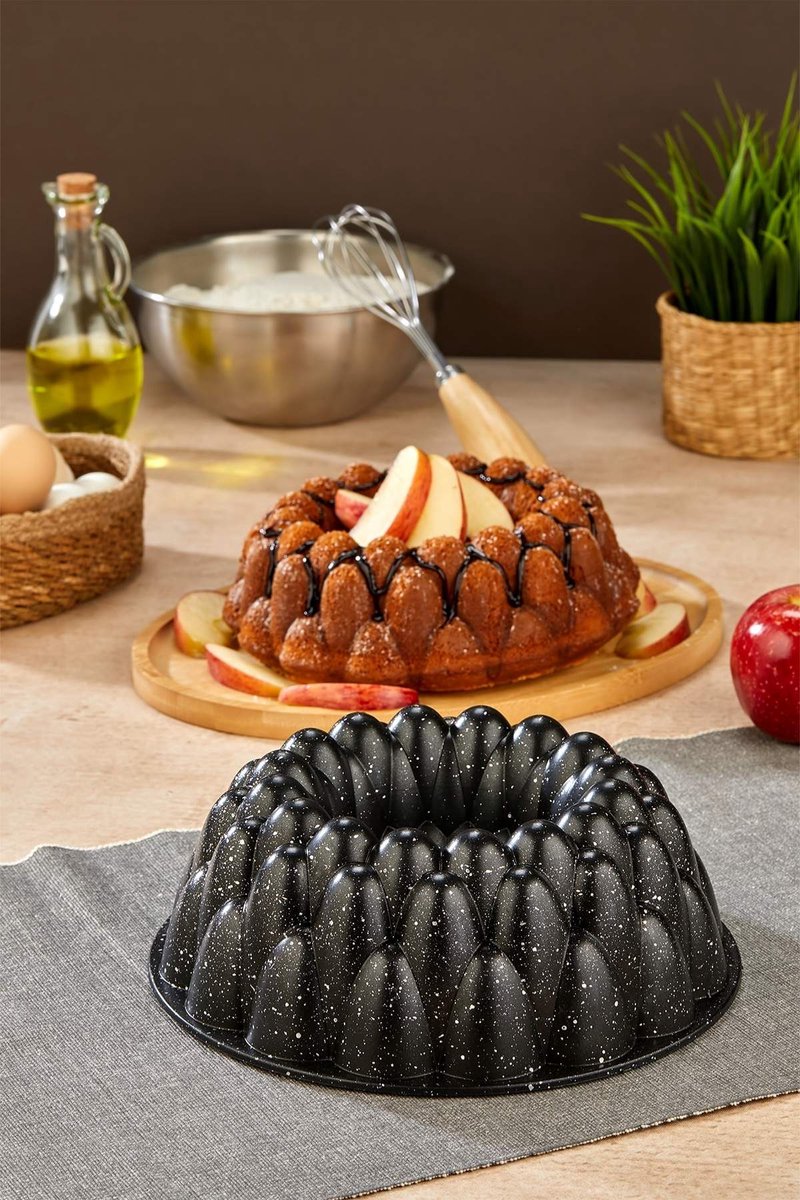 Polochef PDK-126 - Prizma Gietaluminium Cakevorm 26 cm – Zwarte Graniet Anti-aanbaklaag – Tulbandvorm – Bakvorm