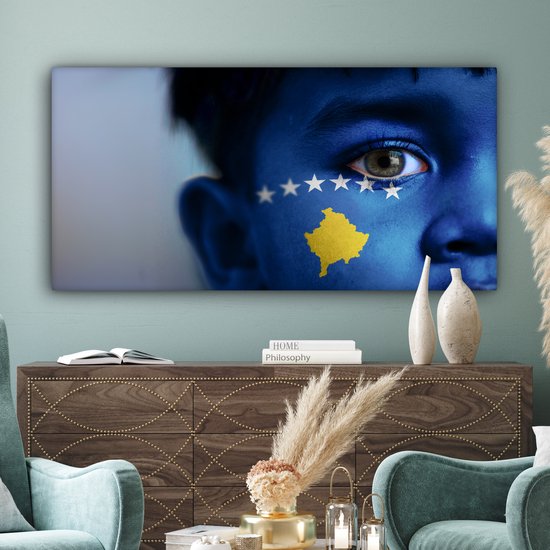 Drapeau du Kosovo sur toile 2cm 160x80 cm - Tirage photo sur toile (Décoration murale salon / chambre)