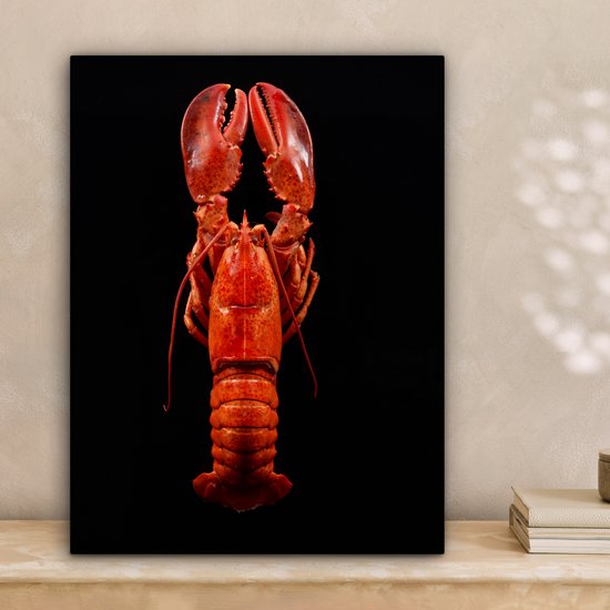 Homard cuit à la vapeur sur une toile de fond noir 2cm 30x40 cm - petit - Tirage photo sur toile (Décoration murale salon / chambre) / Animaux sauvages Peintures sur toile