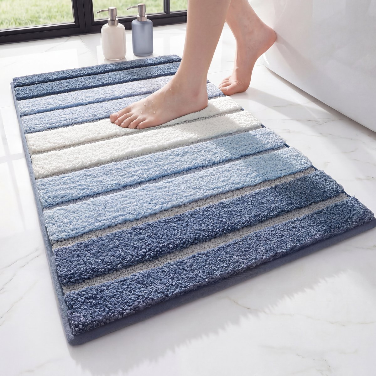 MAESON Badmat 40x60 cm - Antislip & Waterbestendig - Douchemat voor Badkamer - Blauw - Wit - Klein - Geschikt voor Douche & Bad