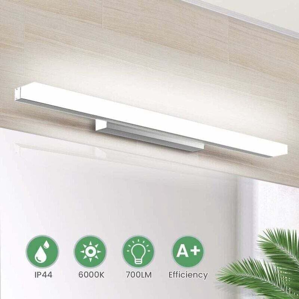 LED-spiegellamp - 40 cm - Badkamerwandlamp - 700 lumen - 8 watt - 6000K - Badkamerspiegellamp - IP44 beschermingsklasse - LED-spiegellamp - LED-wandlamp - Moderne badkamerlamp - Neutraal wit licht - Geen schakelaar