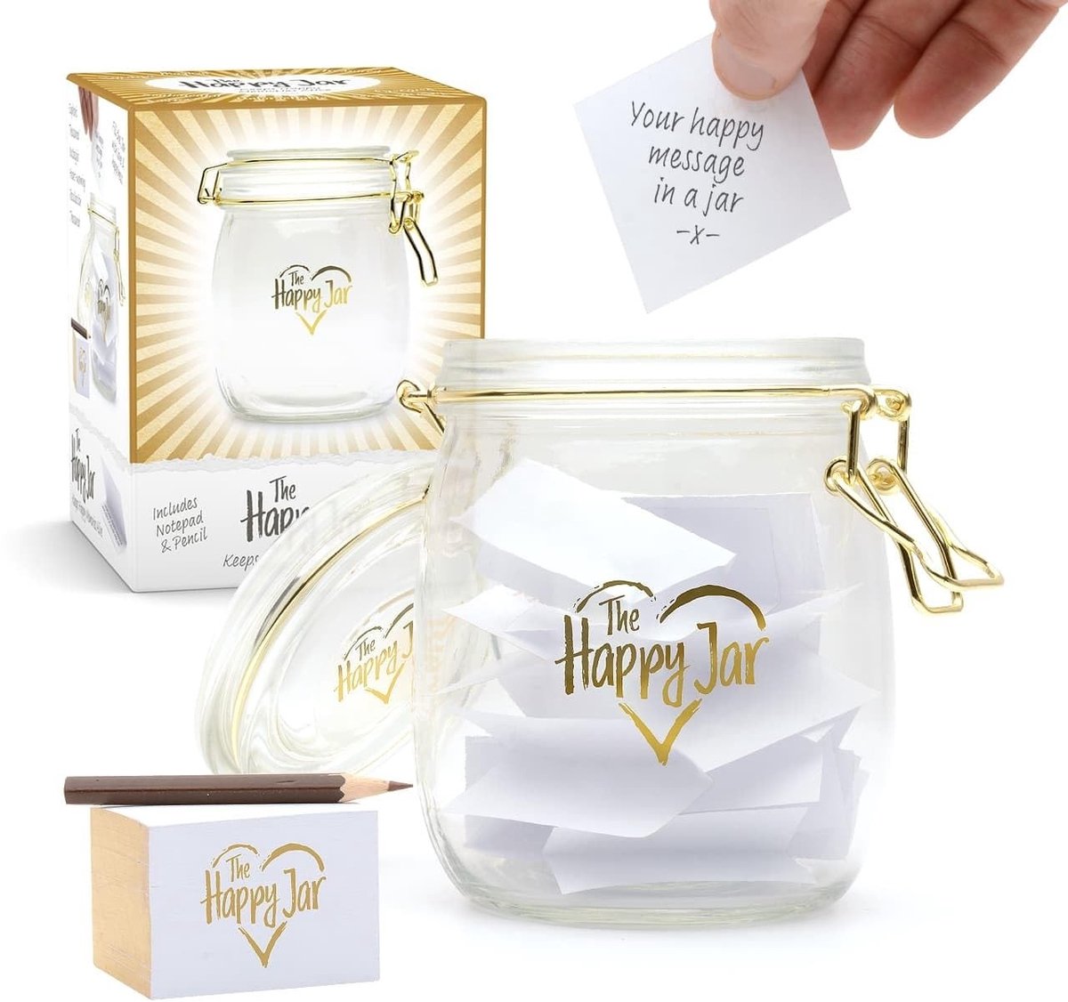 Dailygoods - Dailygoody - The Happy Jar - Gelukswensenpot - Uniek cadeau - Glazen pot - Positiviteit - Vreugdevolle herinneringen - Geschikt voor elke gelegenheid