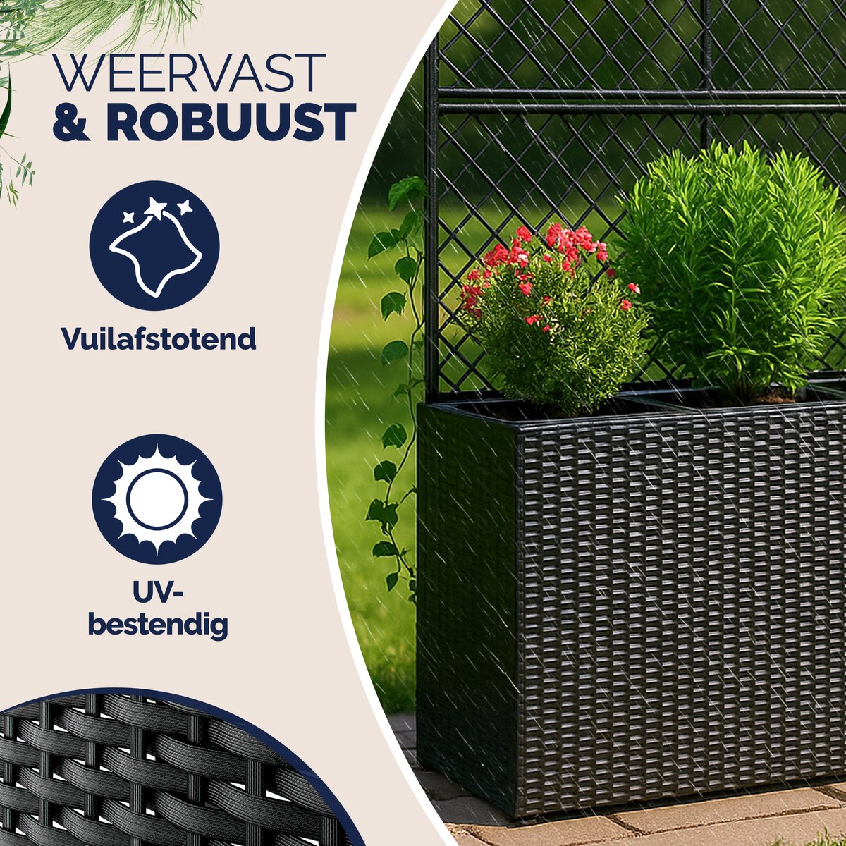 Casaria Polyrattan Plantenbak met Klimrek – 3 Bloembakken – 83x31x146 cm – Zwart — afbeelding 7