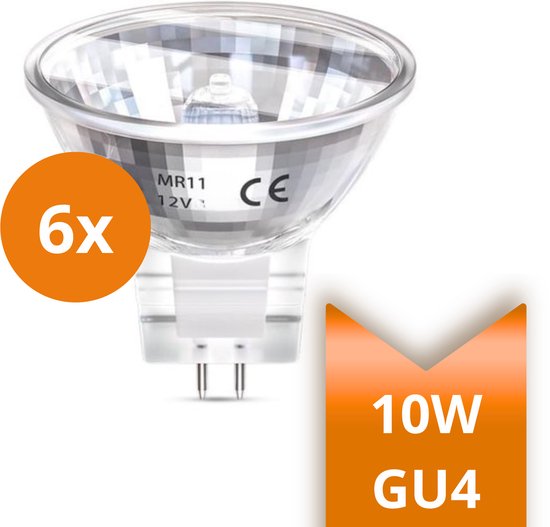 6x GU4 halogeenlamp, 10W, 12V, MR11 met CE-keurmerk.