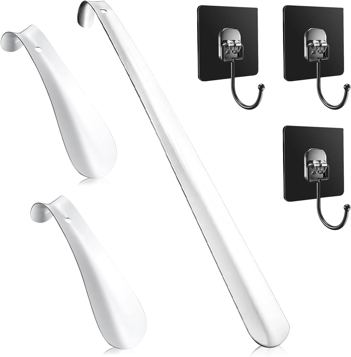 Stainless steel schoenlepels van 30 cm en 15 cm met haakgat, ideaal voor ouderen en mensen met beperkte mobiliteit, zilverkleurig en duurzaam