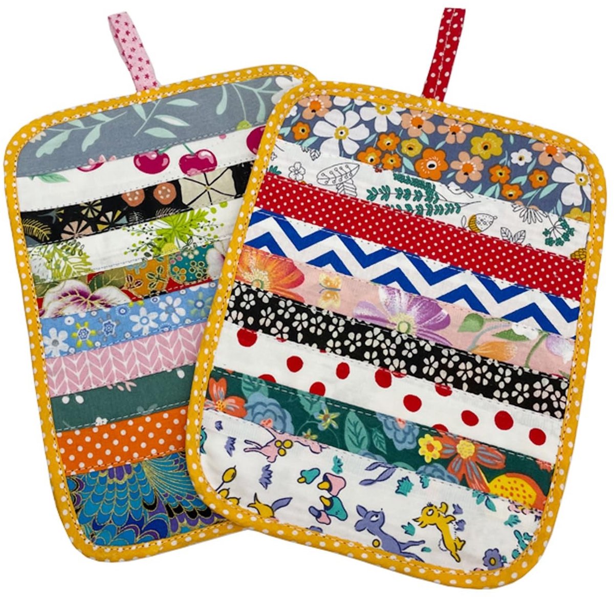 Dailygoods - Dailygoody - Katoenen Pannenlappen - Hittebestendig - Meerkleurig - Onderzetters - Handgemaakt Patchwork - Geschikt voor Keuken - 2 Stuks