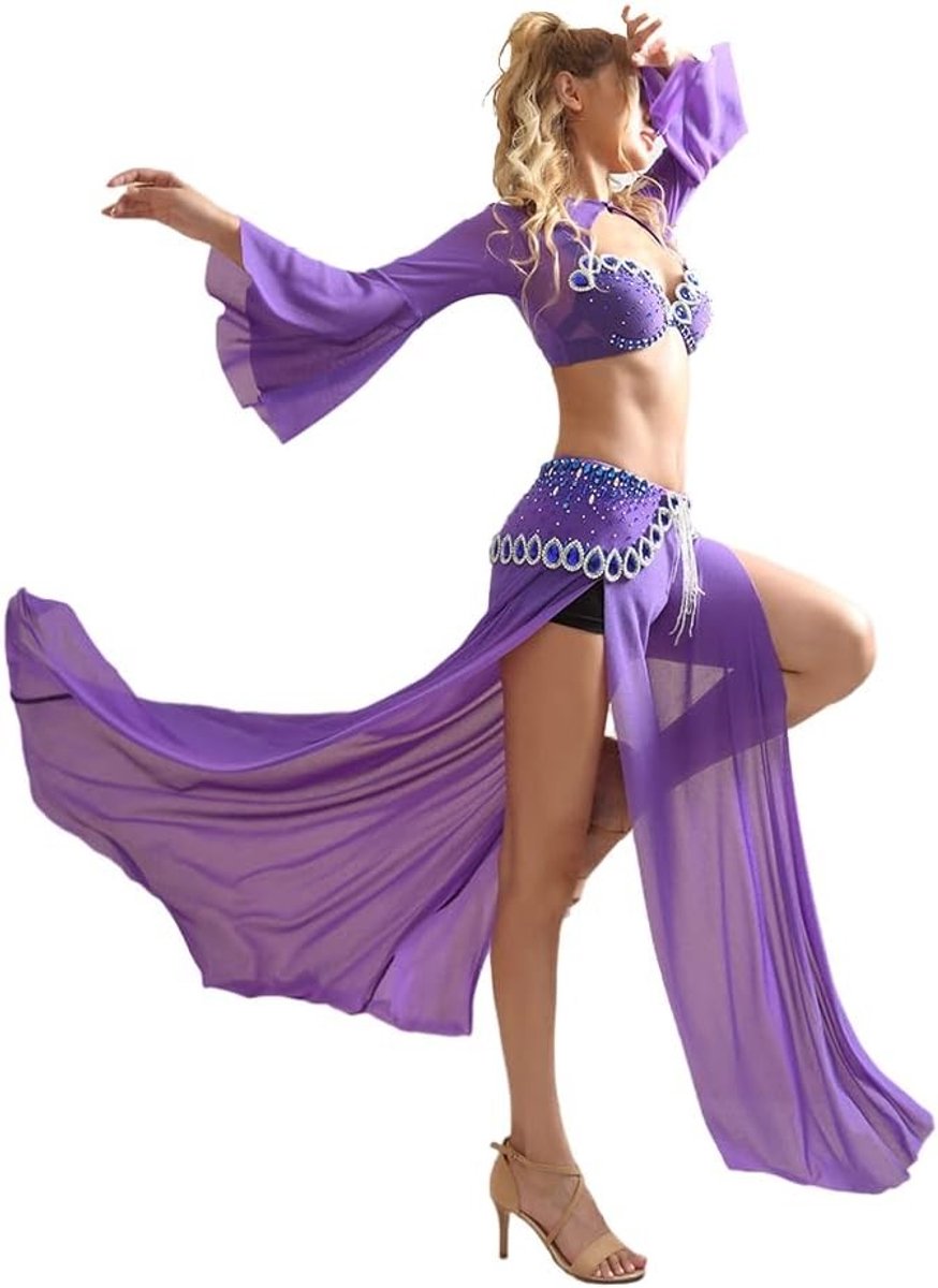 Professionele buikdansoutfit voor vrouwen - Bh en rok set voor buikdansen, elegante buikdanskleding en accessoires