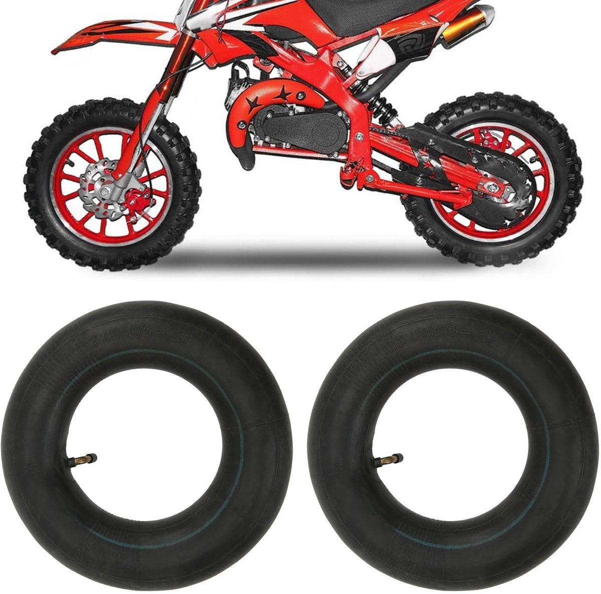 Dailygoods - Dailygoody - Binnenband - Vervangingsband - Rubber - Geschikt voor elektrische scooters - 2X 90/65-6.5 110/50-6.5 - Mini pocket bike - Crossmotor