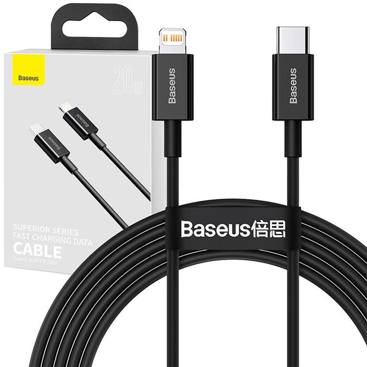 Baseus, USB-C-Lightning 20W 2m Oplaad- en overdrachtkabel, Zwart