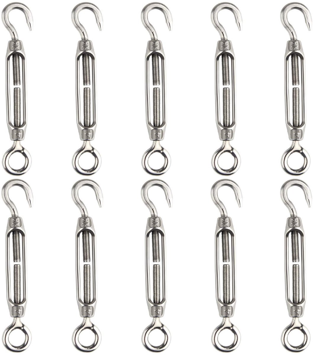 Dailygoods - Dailygoody - Spanner Draad - 10 Stuks M4 Roestvrij Staal - Verstelbare Spanner Set - Heavy Duty - Geschikt voor Touwspanning - 304 Roestvrij Staal