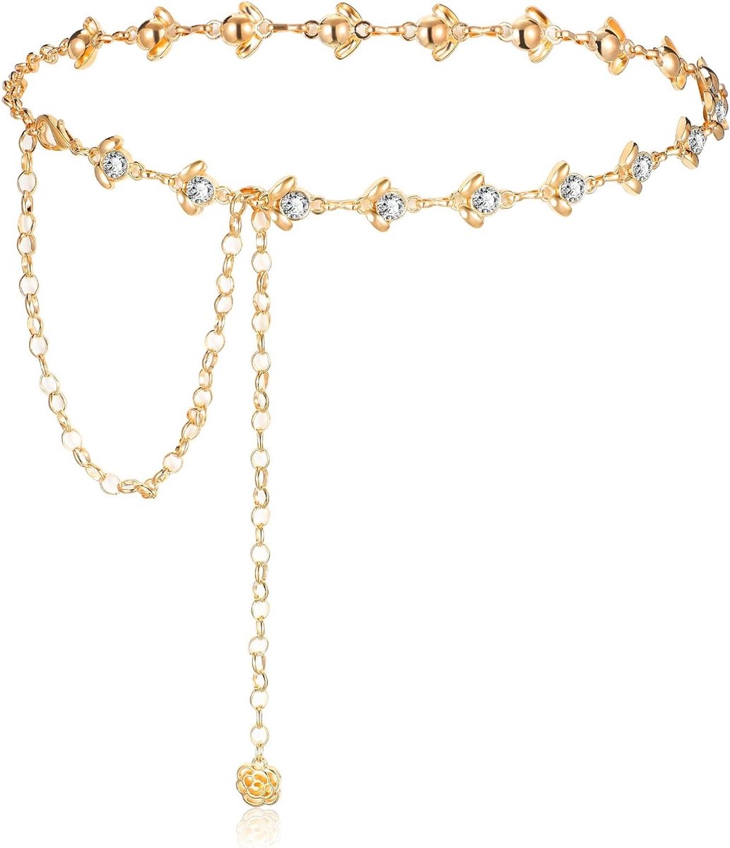 Elegante Lange Tailleband voor Dames - Kristallen en Strass Decoratie - Brede Sieraden voor Jurken en Kostuums