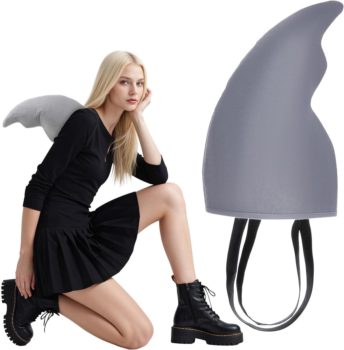 Grijze Haai Vin Kostuum Accessoires Set voor Feestjes, Cosplay en Strandactiviteiten met Grappige Gevulde Haai Harness Props