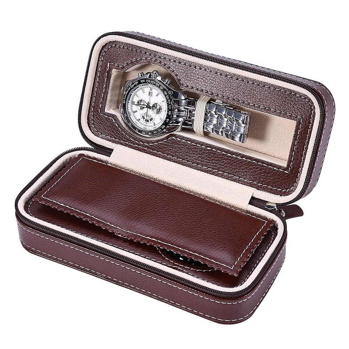 Dailygoods - Dailygoody - Horloge Houder - Horloge Box - Organizer voor 2 Horloges - PU-Materiaal - Compacte Horloge Case - Perfect voor Reis - Modern Design