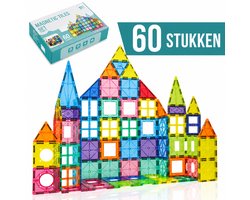 SHOPARA® Magnetic Tiles - Montessori Magnetisch Speelgoed – Magnetische Tegels – 60 Stuks – Bouwstenen & Bouwblokken – Educatief Speelgoed voor Kinderen – Magna Wereld – Magnetic Toys