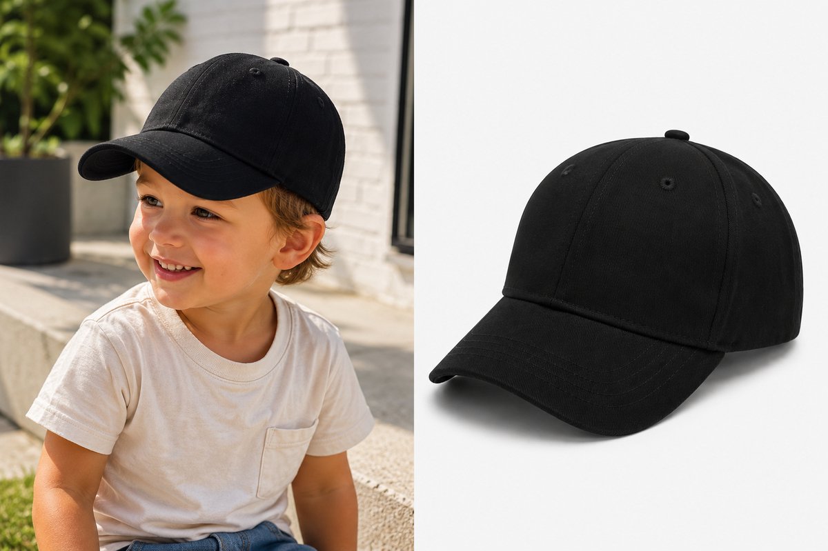 Kinder Pet Zwart – Verstelbare Baseball Cap voor Meisjes en Jongens – Maat 52 (2-4 jaar)