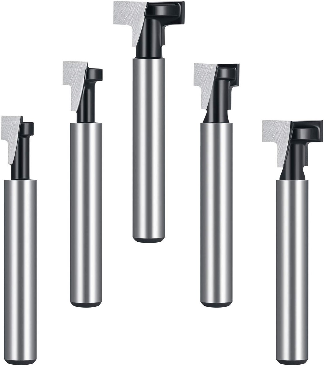 Dailygoody - T-Slot Freesbit Set - 5-delig - 1/4 inch Schacht - Voor Houtbewerking - Precisie Frezen - Geschikt voor Hobby en Professioneel - Inclusie...