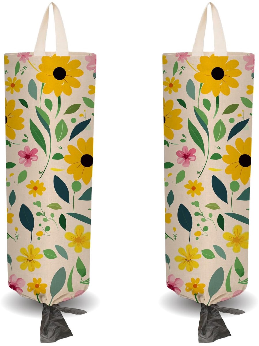 Dailygoody - Solidchoice - Dailygoody - Boodschappentas Houder - Herbruikbaar - Waterdicht - Gele Bloemen - Organizer voor Thuis en Keuken - Heavy Duty