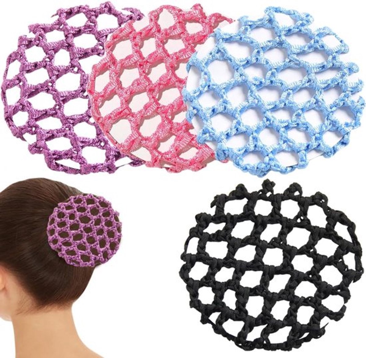 Haarnetset voor meisjes - 4 stuks - diverse kleuren