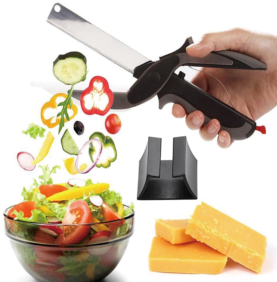 Dailygoody - 2-in-1 Chopper Cutter - Multifunctionele Keuken Schaar - Ruimtebesparend - Zilver en zwart - Keukenmes voor Groenten en Vlees - Ideaal vo.
