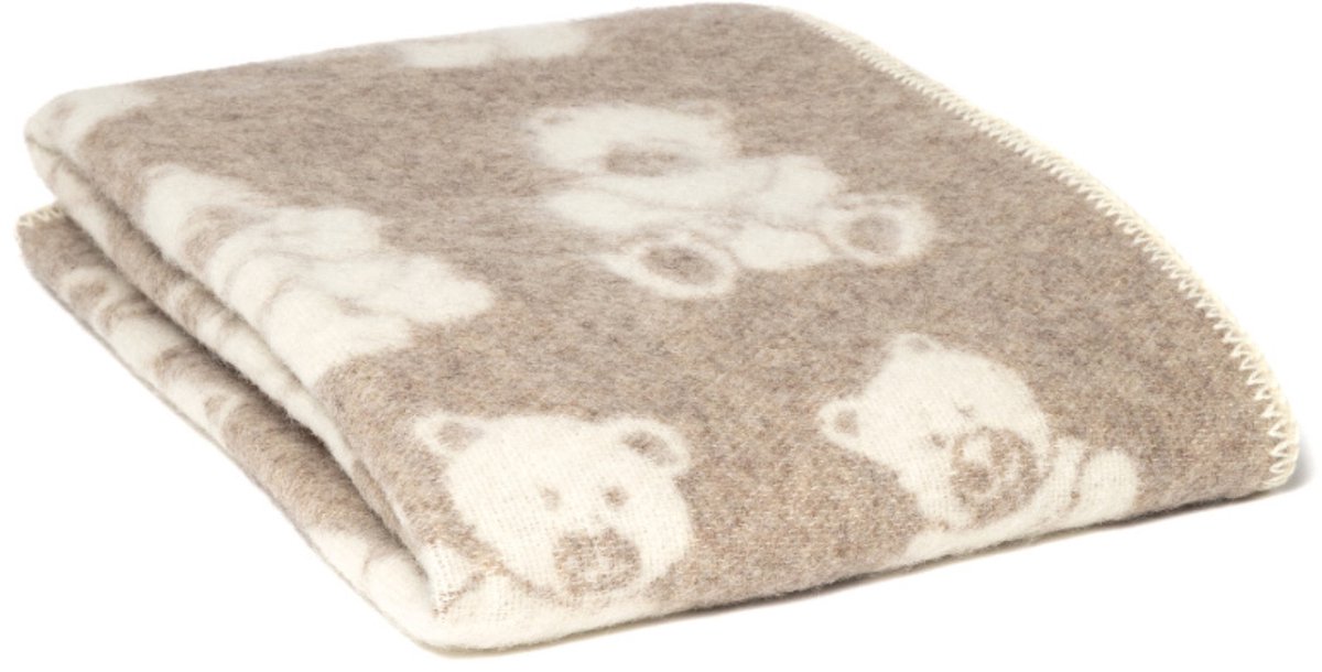 WOOOL® Wollen Babydeken - Little BEAR (Beige) - 130x90 - Ledikant
