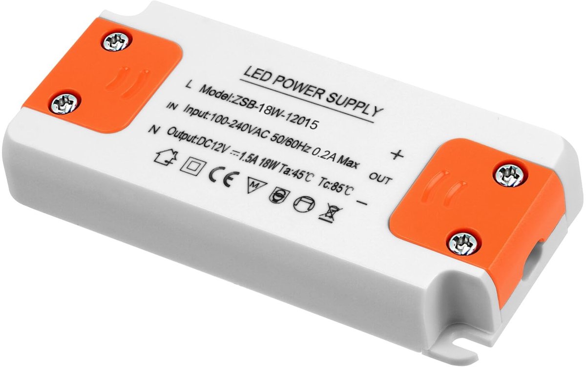 Dailygoody - LED transformator - 18W - Compact en veilig - 12V - Voeding voor LED strips en lampen - Ideaal voor kleine ruimtes - Hoogwaardige driver