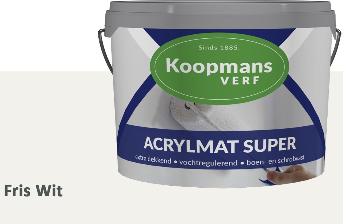 Koopmans Acrylmat Super Matte Muurverf – Professionele Binnenmuurverf en Buitenmuurverf – Reukarm en Afwasbaar – Fris Wit – 1 liter