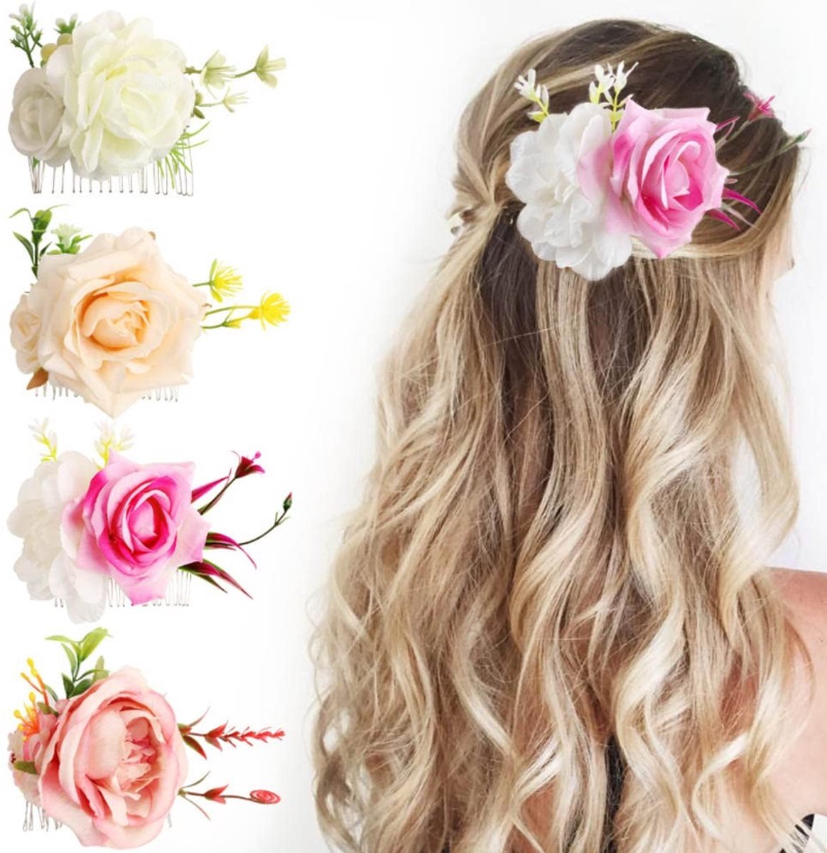 Dailygoody - Kunstmatige Bloem Haar Kammen - Elegante Haaraccessoires - 4 Pack - Metalen Haarclips - Bruidsmeisje Haarspelden - Geschikt voor Vrouwen