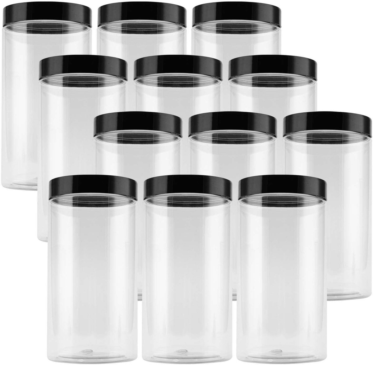 Dailygoods - Dailygoody - Plastic voorraadpotten - 12 stuks - Doorzichtig rond - 1000 ml - Voor levensmiddelen - Ideaal voor organisatie en opslag