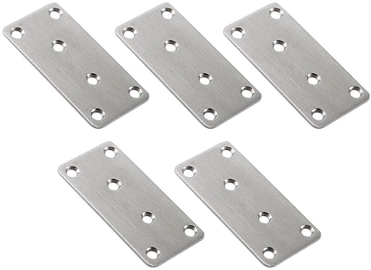 Dailygoods - Dailygoody - Platte Verbinden Plaat - Roestvrij Staal - 2mm Dikte - Stevige Beugels - Hoekmontage - Geschikt voor Meubelreparatie - 40x80mm
