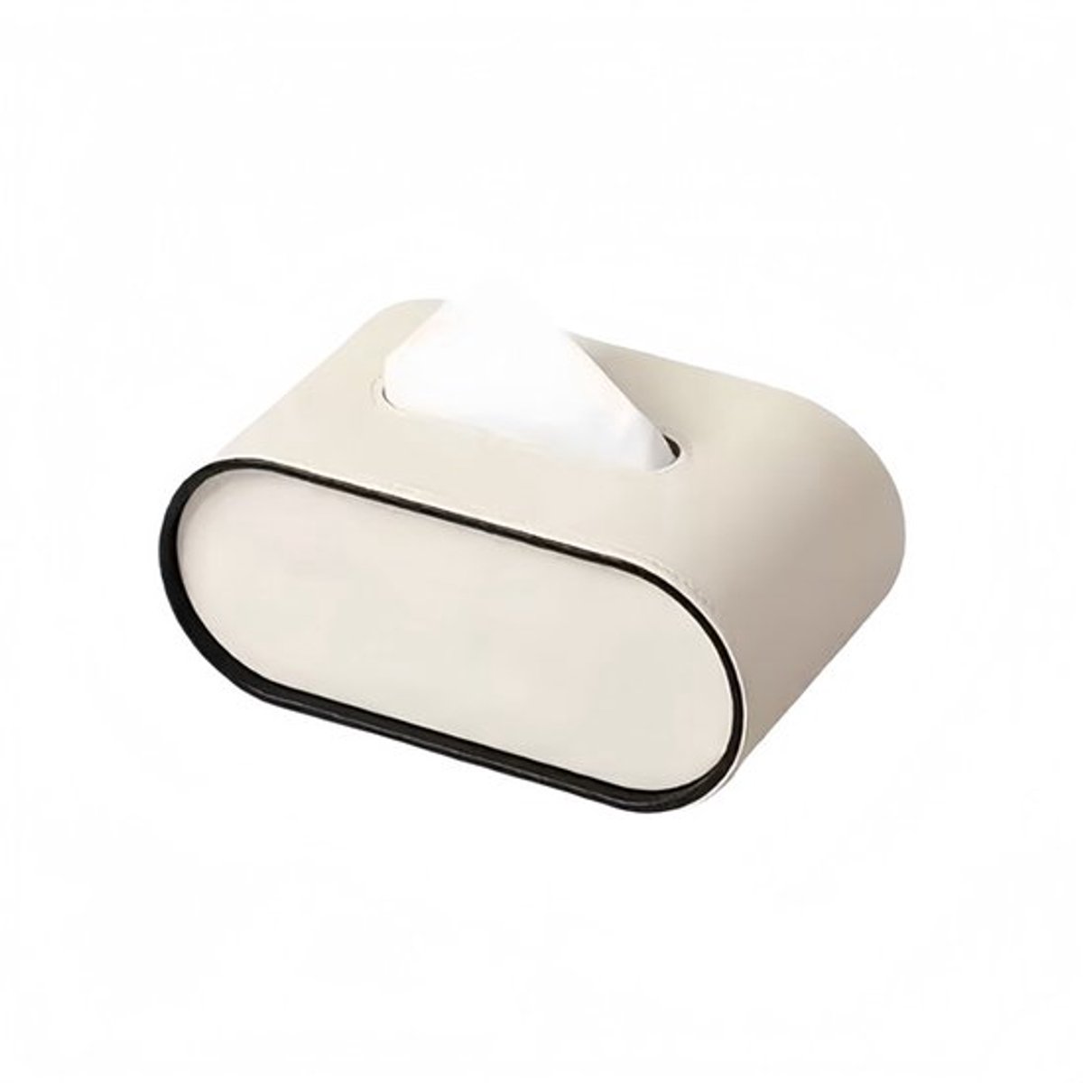 Tissuedoos-Toiletpapierhouder - beige ovale lederen tissuedozenhouders - met zwarte randaccenten - voor badkamer, toilet, slaapkamer, woonkamer en tafel