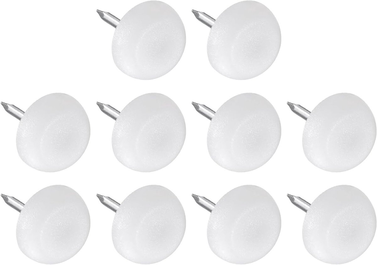 Meubelpootjes met Spijkers (12mm) - 60 Stuks, Plastic Ronde Glijders voor Stoelen en Banken, Vloerbescherming en Antislip Pads, Wit