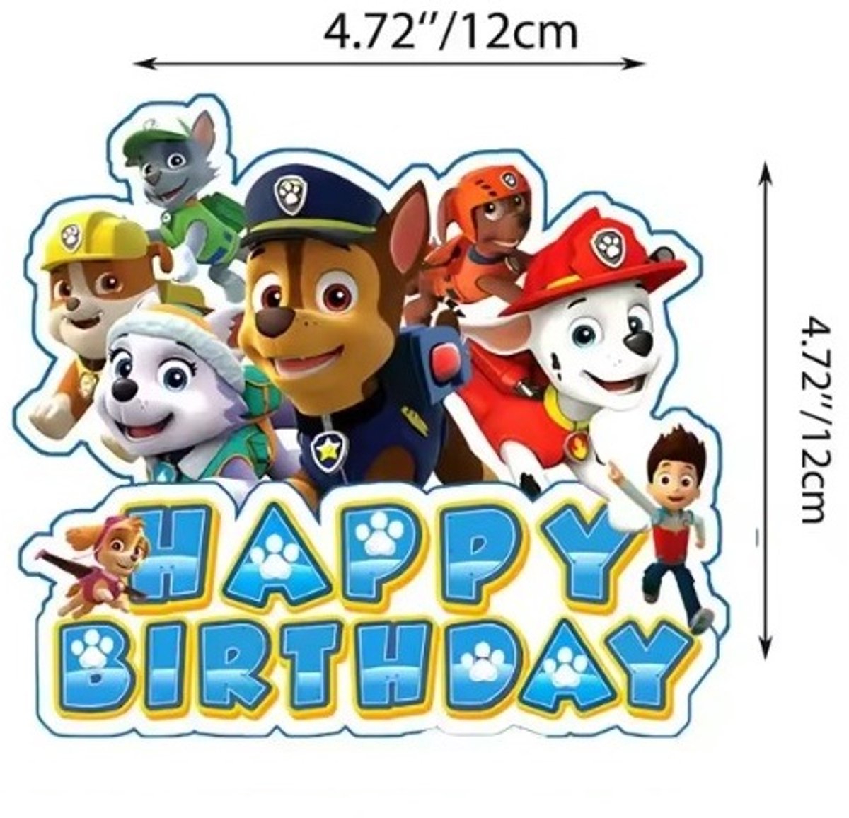 Taartdecoratie - Paw Patrol Taarttopper "Happy Birthday" Taarttopper – 12 cm hoog