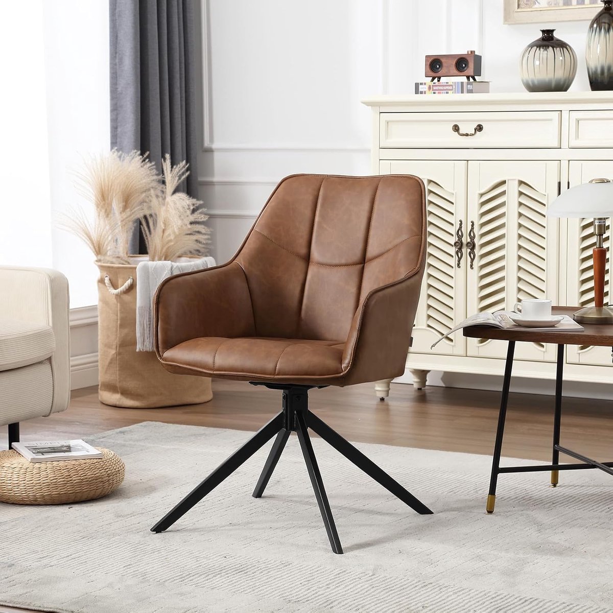 Luxe 360° Draaibare Eetkamerstoelen Set van 2 met Armleuningen – Vintage Faux Leren Dining Chairs Comfort & Design 45x41x86 cm