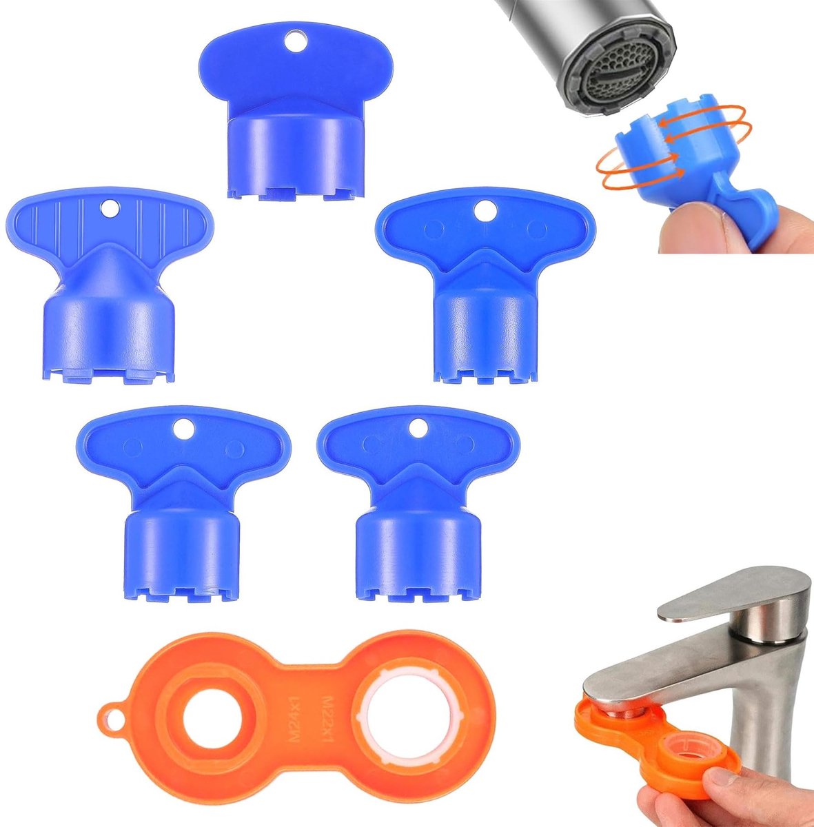 Dailygoody - Kraan Beluchter - Waterbesparend Gereedschap - Blauw + Oranje - Sleutel voor Keuken en Badkamer - Efficiëntie en Comfort - Geschikt voor