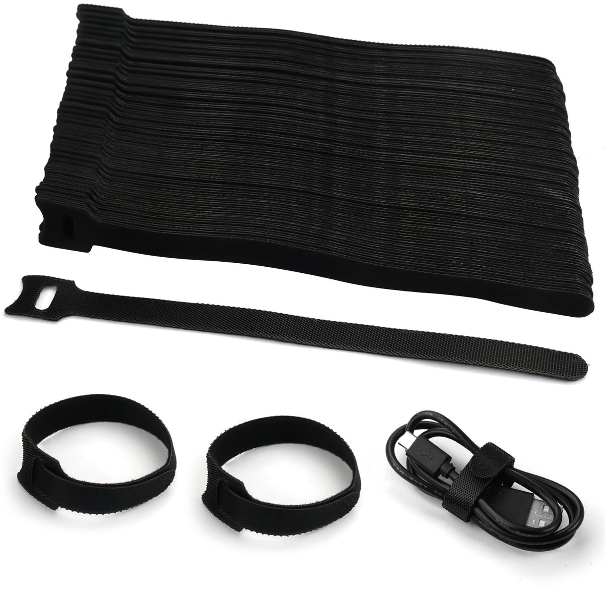 Dailygoody - Klittenband kabelbinders - Kabelmanagement - 100 stuks - Zwart - Multifunctioneel - Ideaal voor thuis en kantoor - Kabels organiseren