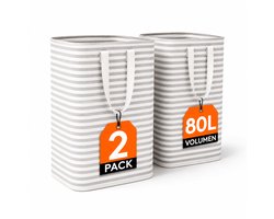MONTKIARA Opvouwbare Wasmand 80L - Waterbestendig - Vrijstaand met Stalen Frame - Versterkte Handgrepen - Voor Slaapkamer & Badkamer - Grijs