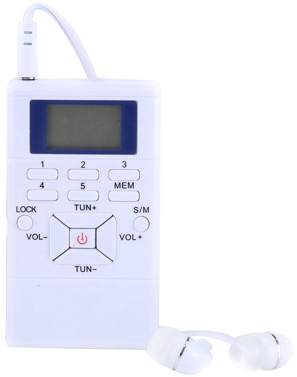 Dailygoods - Dailygoody - Mini FM-radio - Draagbare Persoonlijke Radio - Handradio voor Douchekeuken - Zakformaat - Ondersteunt Vervangbare Batterij - Wit
