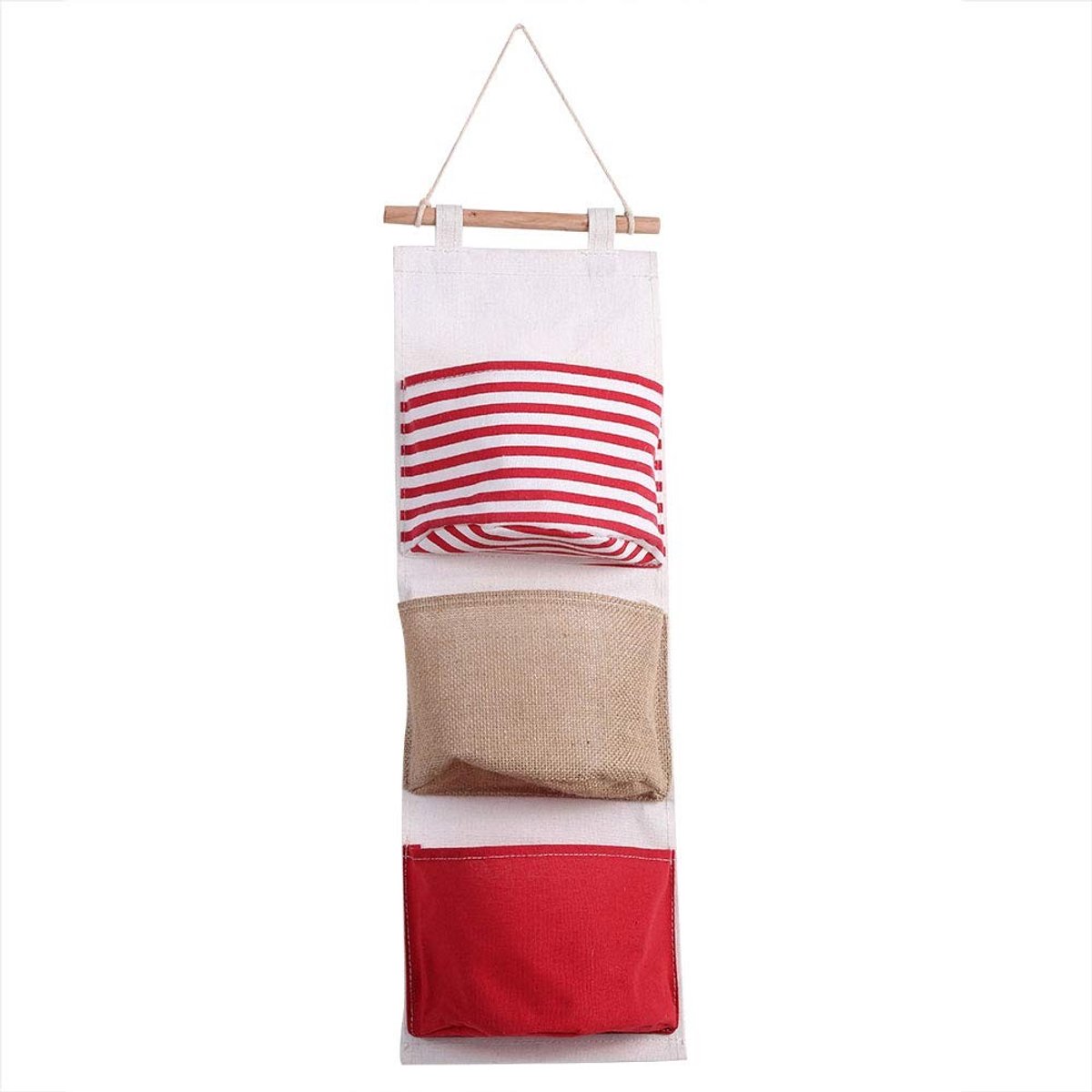 Dailygoods - Dailygoody - 3Layer Linnen Opbergtas - Wandopberging - Rood - Decoratief - Voor Slaapkamer en Kantoor - Ruimtebesparend