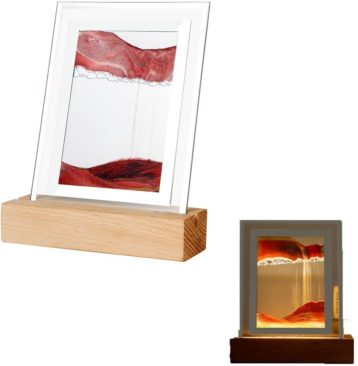 Dailygoods - Dailygoody - Bewegend zand nachtlampje - LED licht - Kunst schilderij - Rood - Zandlandschap - Decoratie voor thuis en kantoor