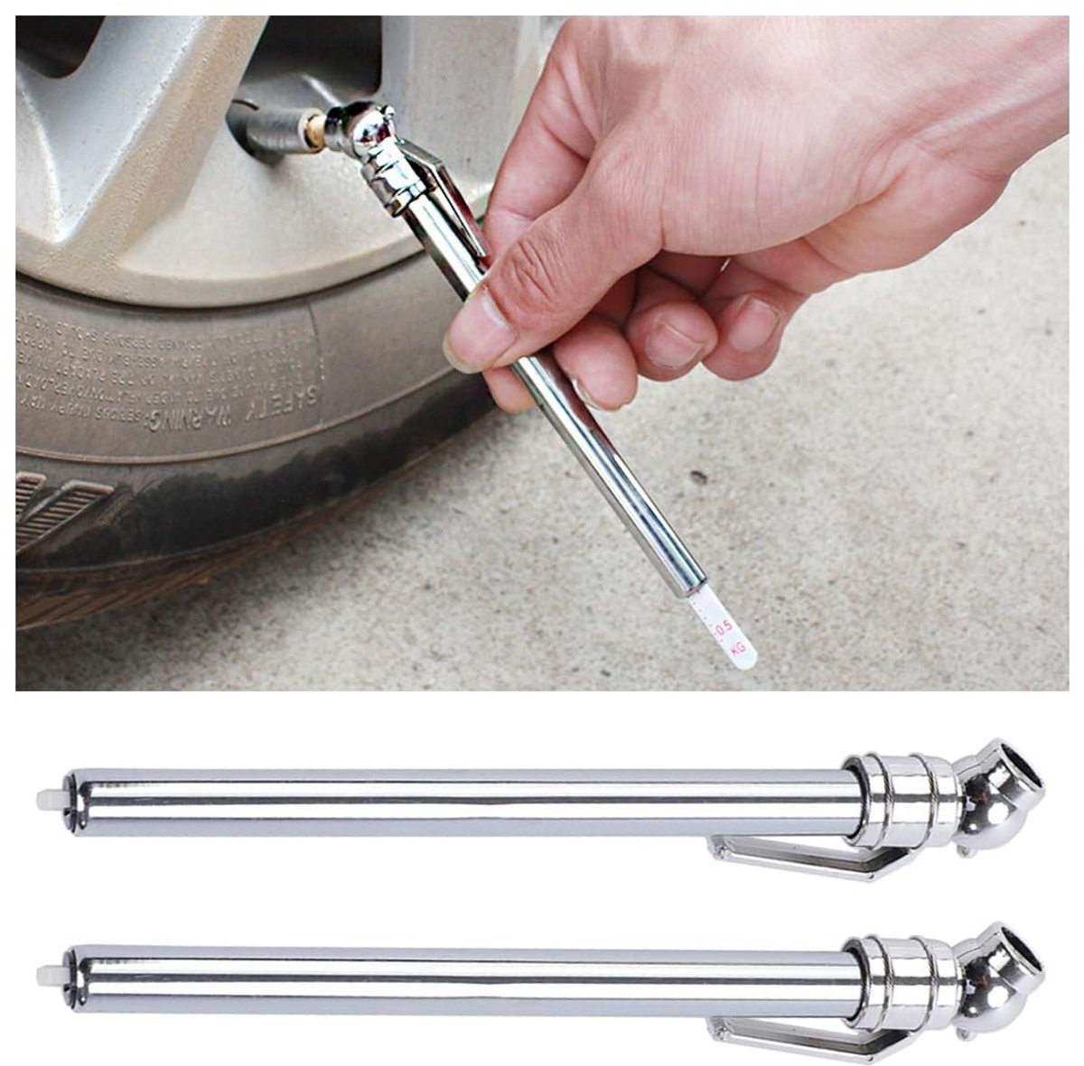 Dailygoods - Dailygoody - Bandenspanningsmeter - Luchtdrukmeter - Roestvrij staal - Draagbaar - Veiligheidsmeetgereedschap - Geschikt voor auto, motor, fiets