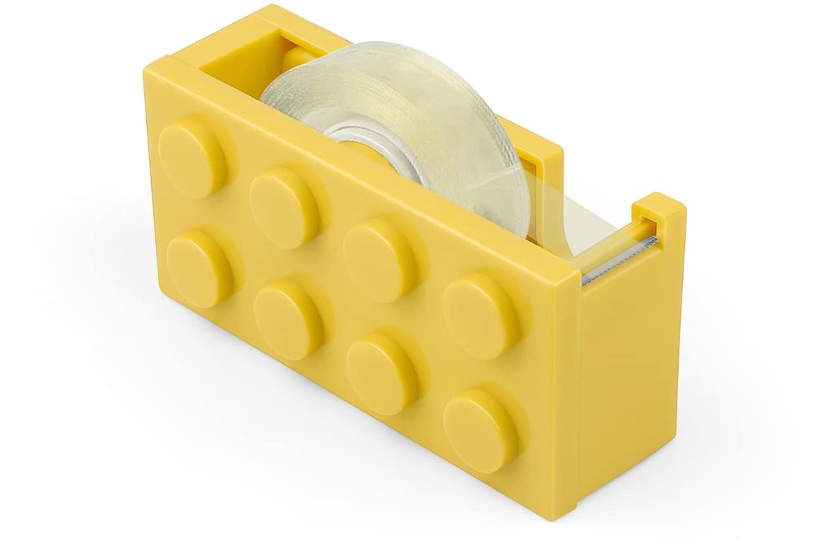 Dailygoods - Dailygoody - Plakbanddispenser - Geel dispenser - Unieke vorm - Draagbaar - Snel snijden - Voor bureaus en winkels - Geel