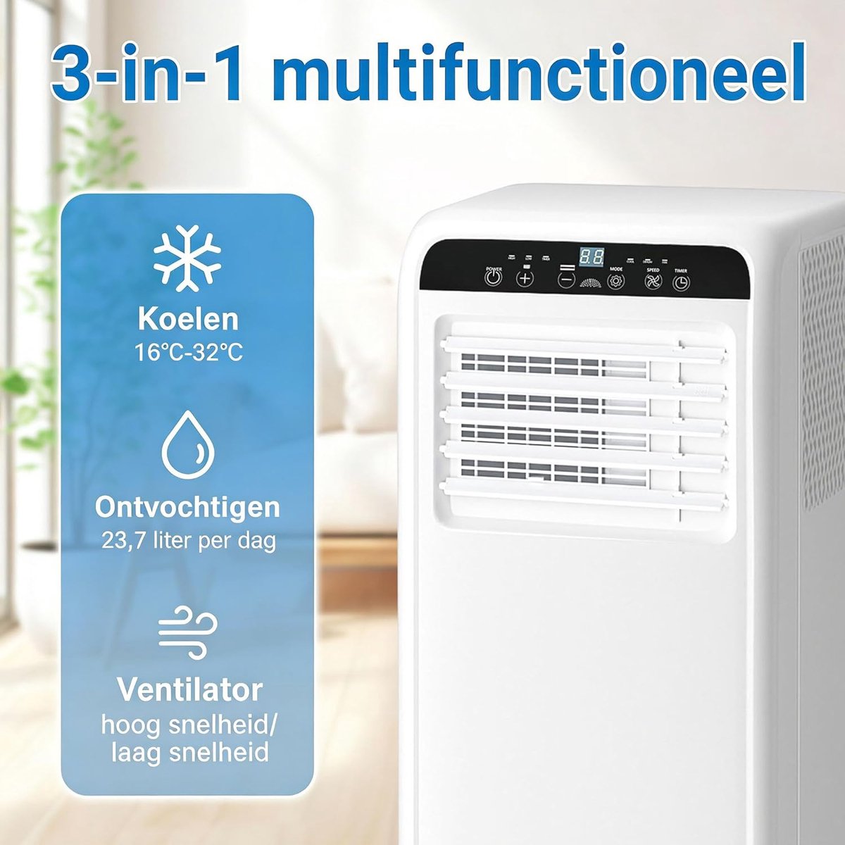 Mobiele Airconditioner - Mobiele Airco 7.000 BTU - 3-in-1 Airco tot 30m² - Draagbare Airco met Koeling, Ventilator & - Stille Staande Airconditioner - 24u Timer - Inclusief Afstandsbediening & Installatieset - Wit – foto 5
