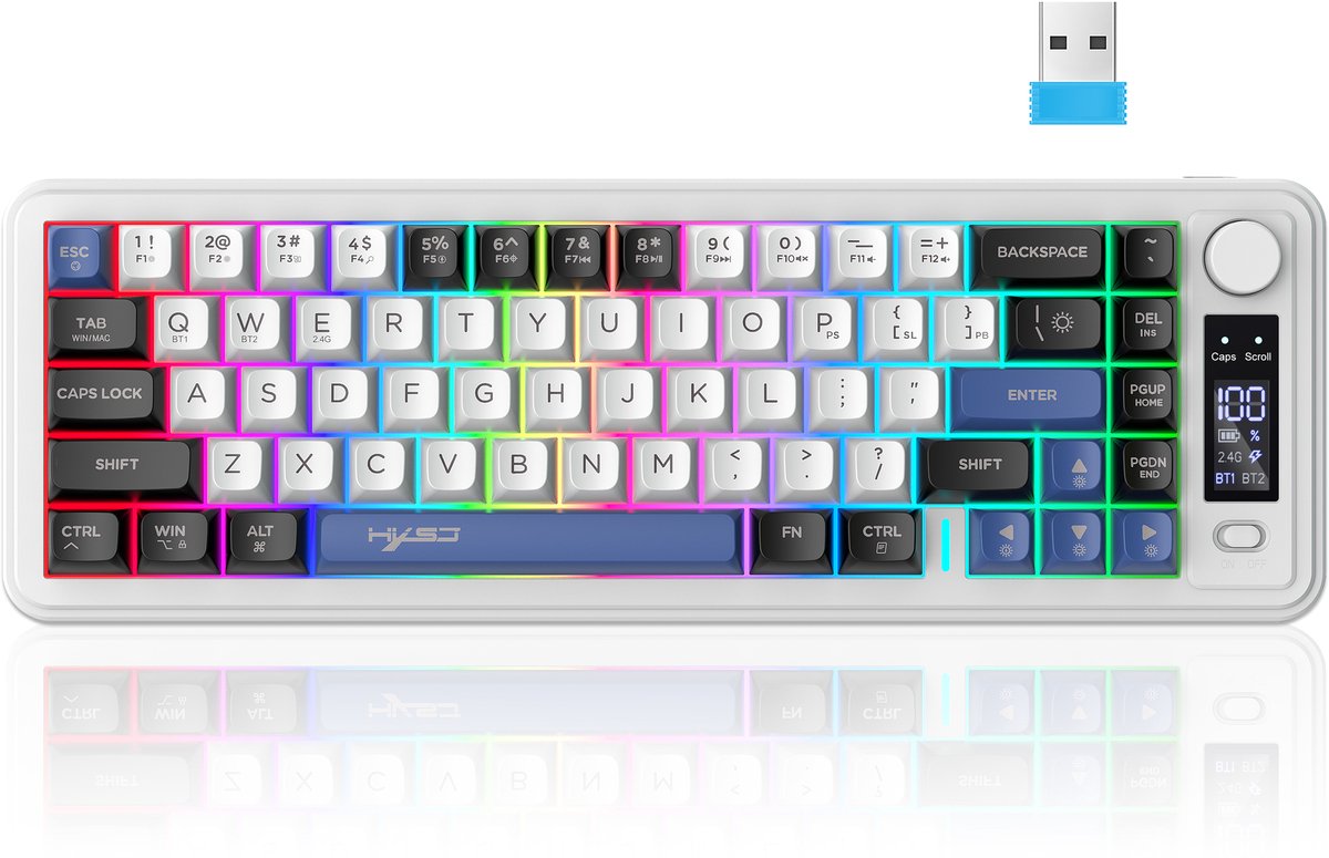HXSJ L68 - Draadloos Gaming/Kantoor Toetsenbord - Membrane - RGB - Dubbele Bluetooth verbinding - 2.4G verbinding - 68 Keys - QWERTY Toetsenbord