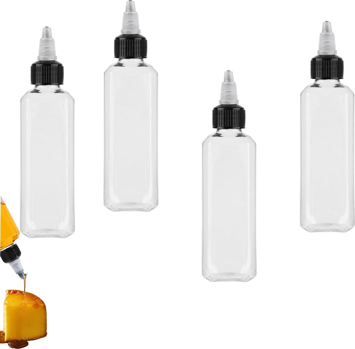 Dailygoods - Dailygoody - Squeeze Flessen - Multifunctionele Plastic Sauce Bottles - 4 Stuks - Ideaal voor Olie en Specerijen - Handige Doseerfunctie - Geschikt vo..