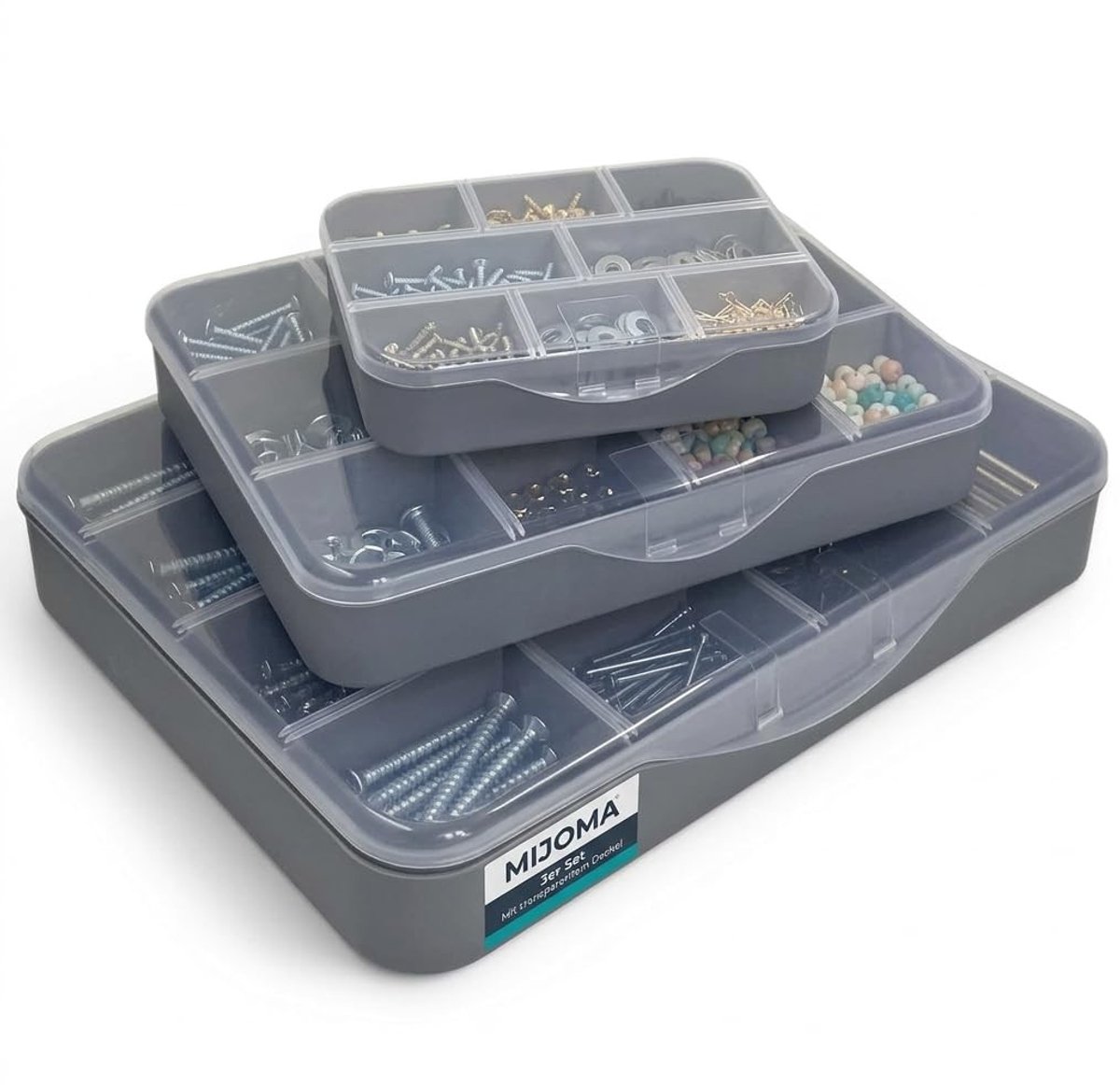 Dailygoods - Dailygoody - Sorteerdozen - Opbergdoos - 3-delige set met deksel - Kunststof - Assortimentsdoos - Voor kleine onderdelen - 25x19x4cm, 19x14,5x3,5cm, 1...