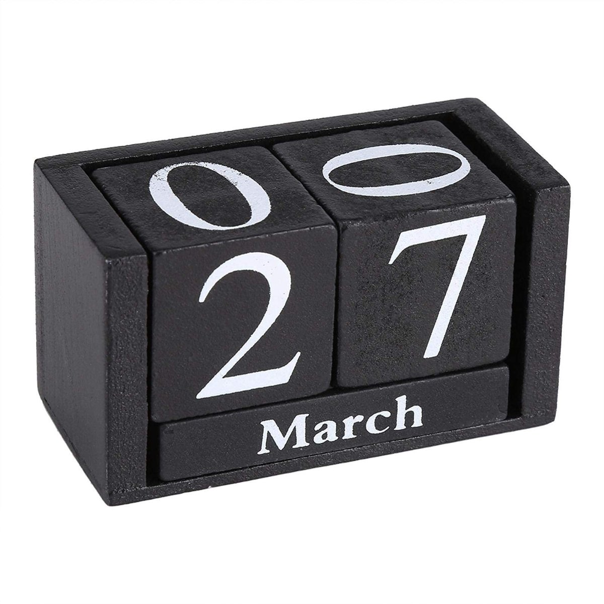 Dailygoods - Dailygoody - Vintage Wooden Calendar - Houten Kalender - Decoratief Bureau Accessoire - Zwart - Maand en Datum Weergave - Geschikt voor Thuis en