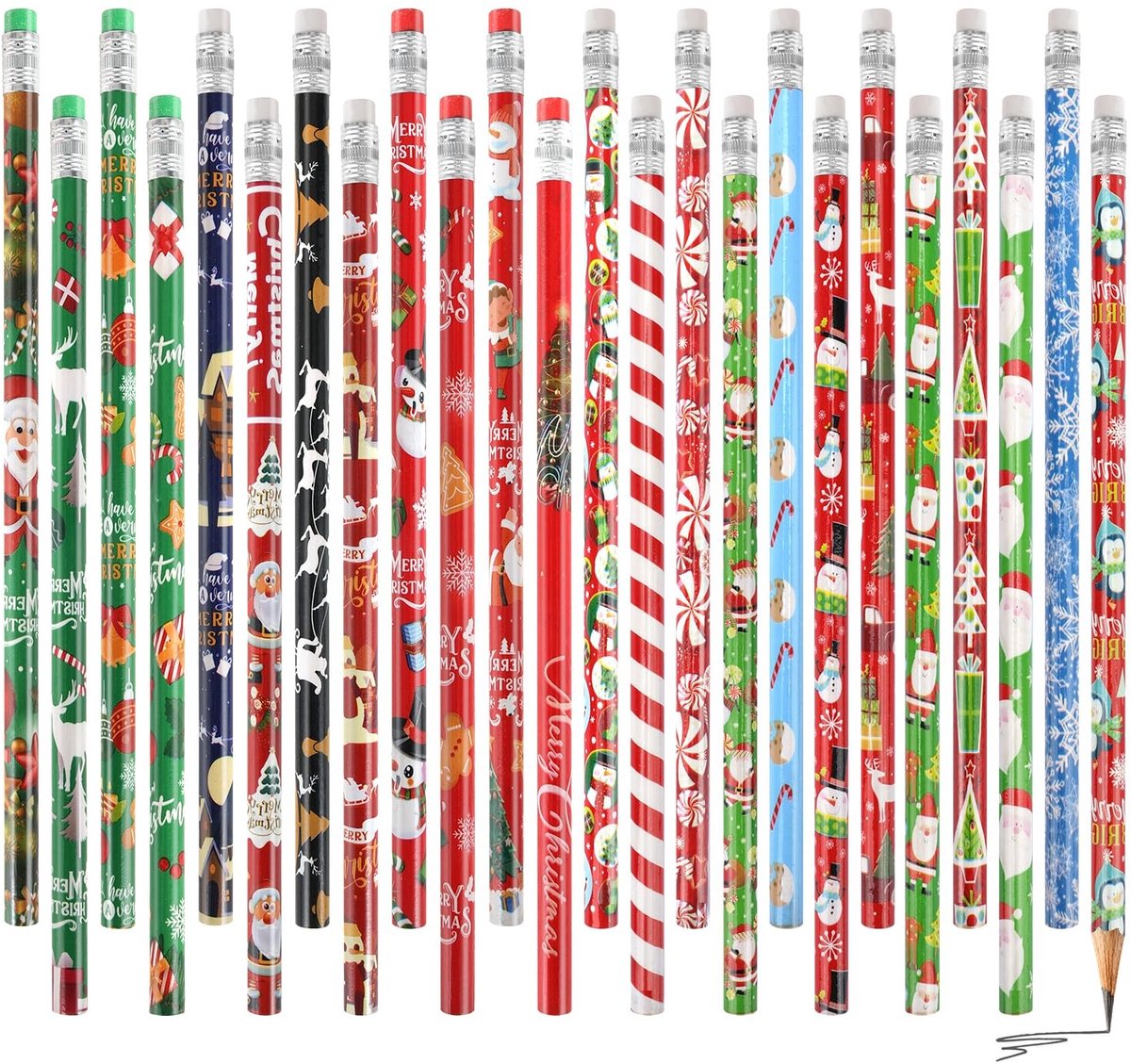 Dailygoods - Dailygoody - kerstpotloden - bulk kerstpennen - met rubberen kerstgummen - 36 stuks - kerstgeschenken - ideaal voor kinderen - kerstthema