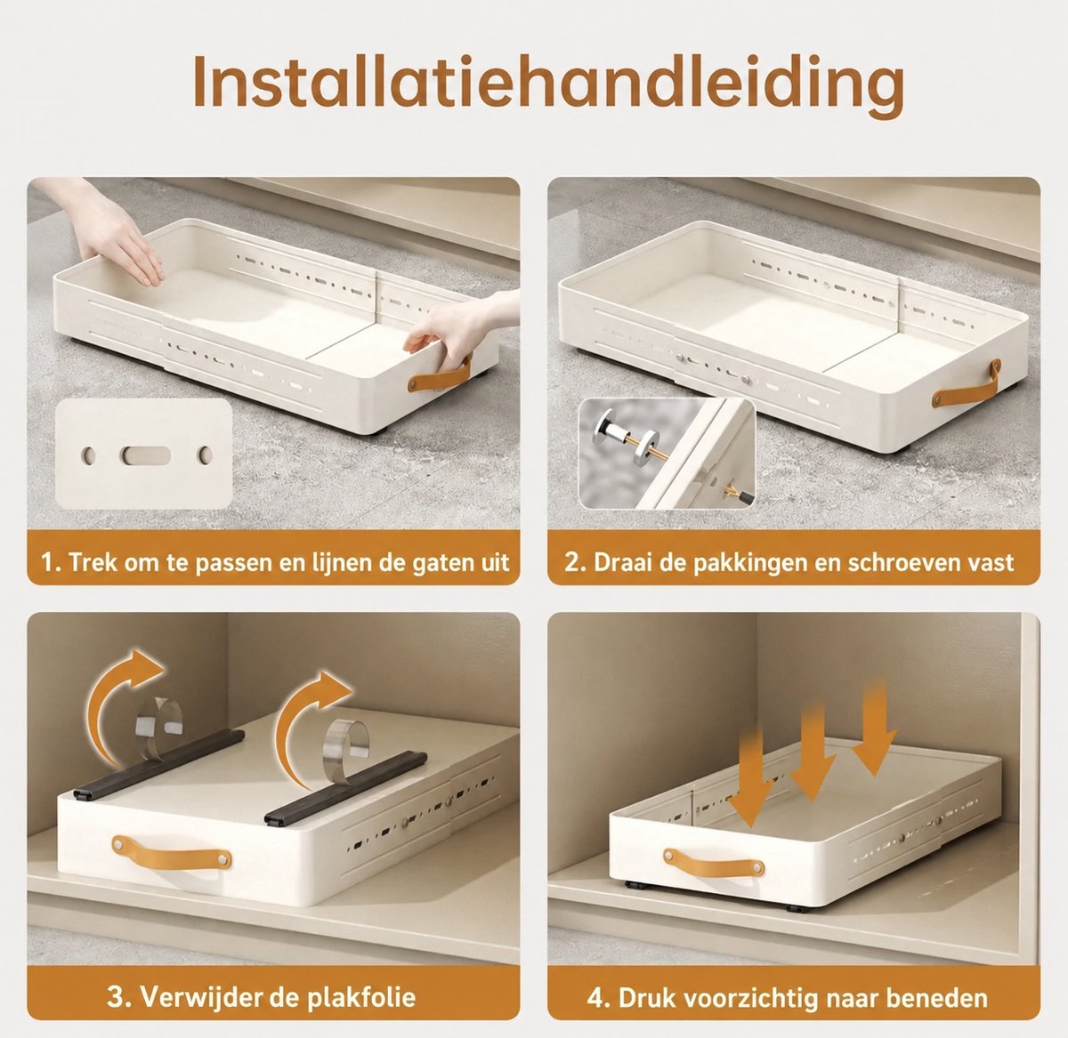 TammaT -Extra uitbreidbaar - Lade organizer - Telescopische lade - verstelbaar lade Mand - Keukenkastorganizer met handgreep - Uittrekbare laden - Opbergplanken voor keukenkasten - Uitschuifbare kastorganisator - Keuken organizer - Wit — cadeau in Cadeau-ideeën - foto 4