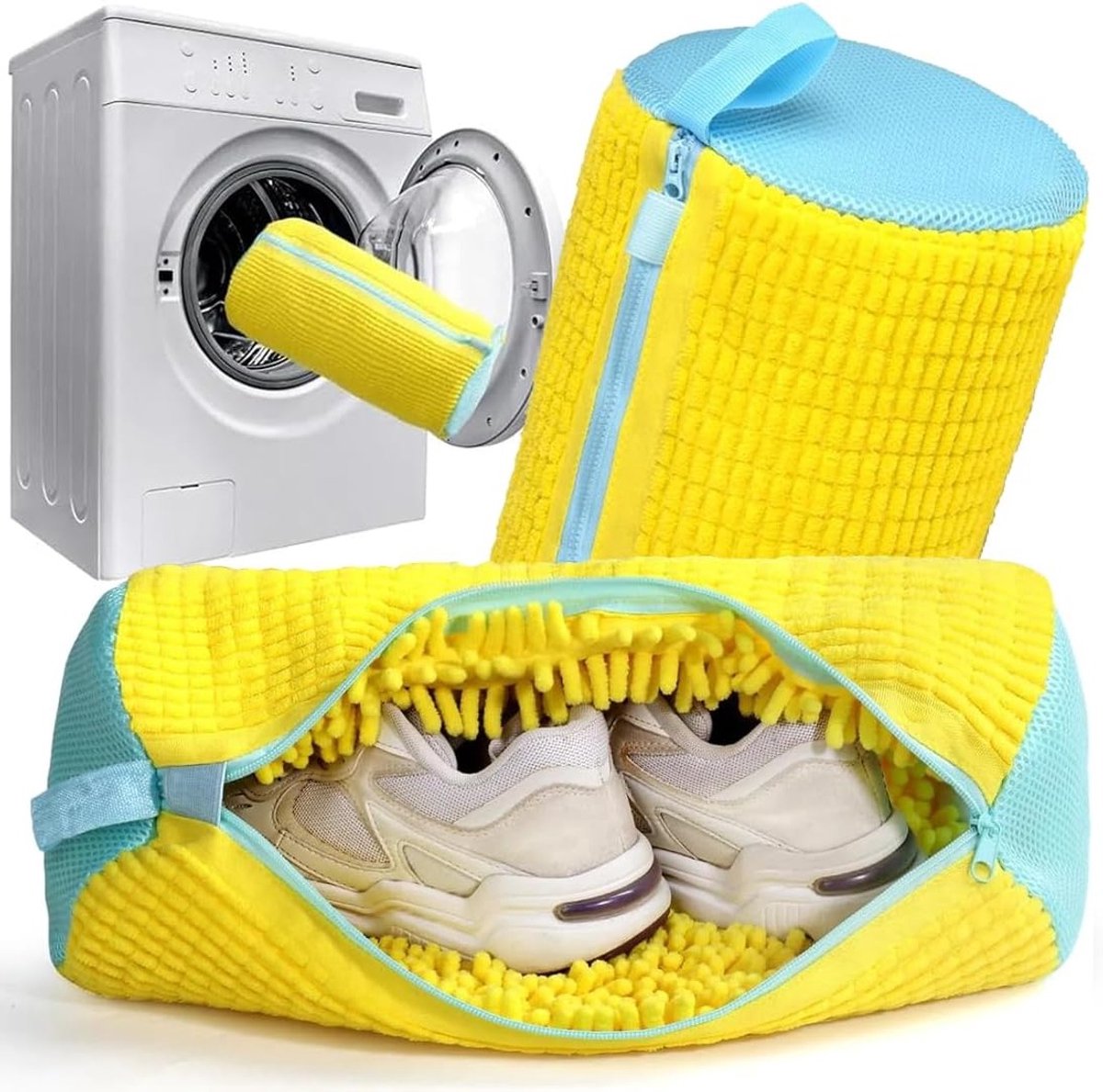 Waszak voor Schoenen met Rits - Herbruikbare Waszakken voor Sneakers en Sportschoenen, Perfect voor de Wasmachine (Geel, Set van 2)