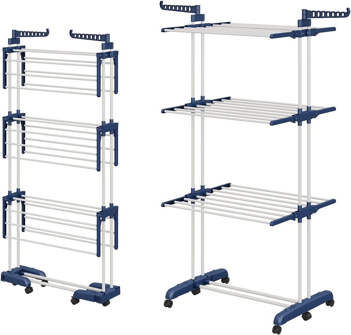 Vouwbaar wasrek met 6 uitschuifbare vleugels op 3 niveaus, ruimtebesparend en verstelbaar van 66-130 cm, ideaal voor binnen en buiten gebruik